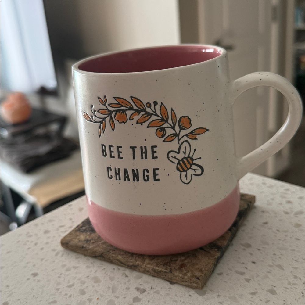 Bee The Change Pink and White Mug